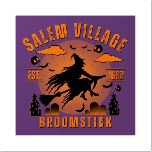 Salem Village Broomstick Vintage Spooky Halloween Design Posters and Art